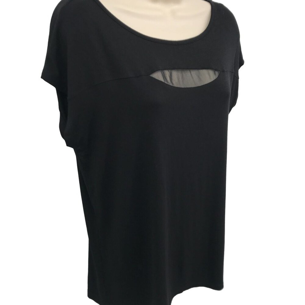 Tahari Womens Black Mesh Cutout Cap Sleeve Blouse Size M - Picture 2 of 6